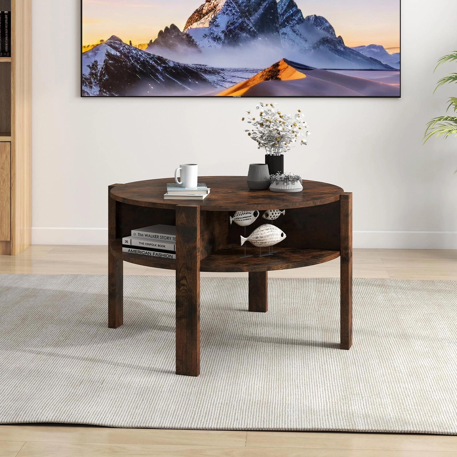 Giantex Round Coffee Table with Storage Shelves