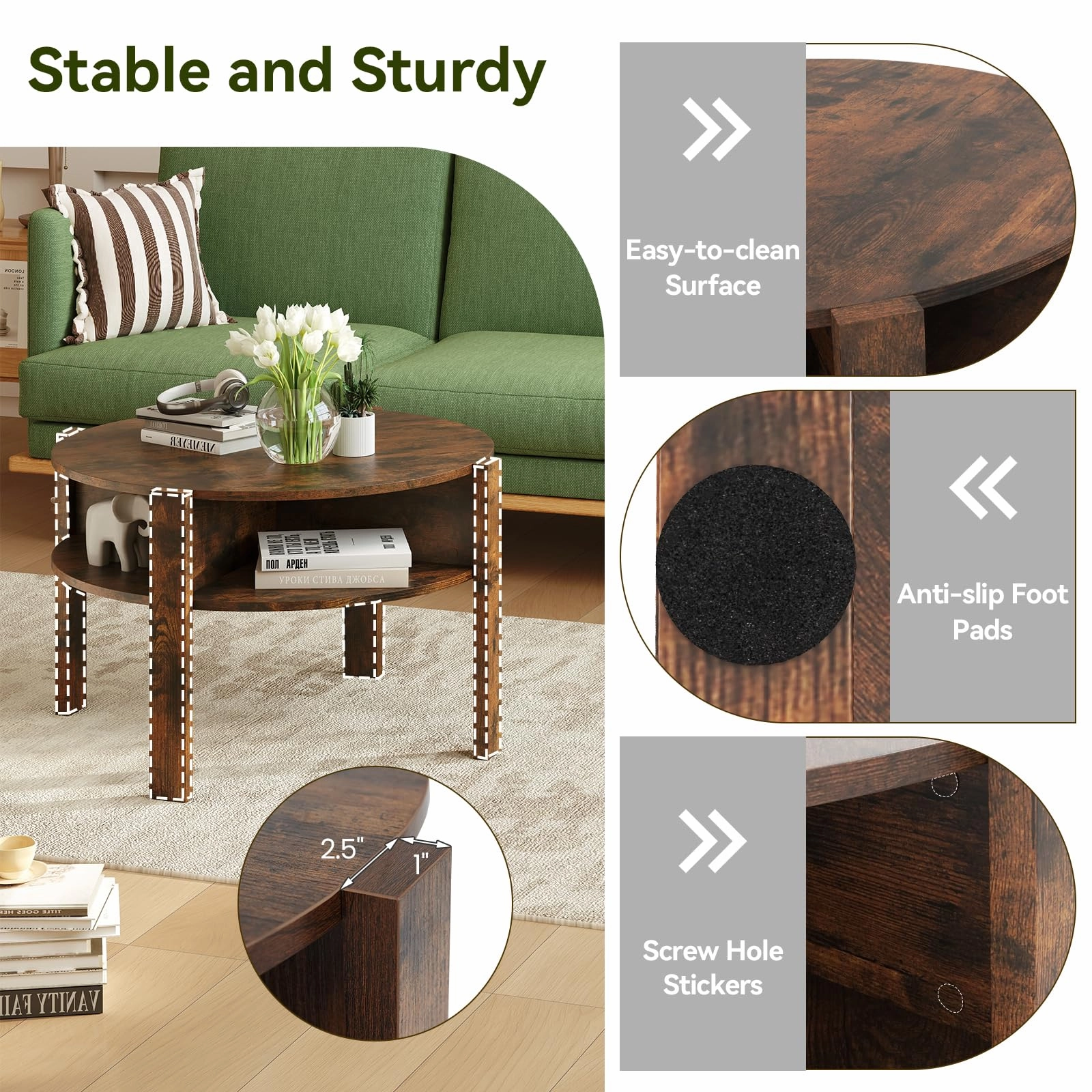 Giantex Round Coffee Table with Storage Shelves