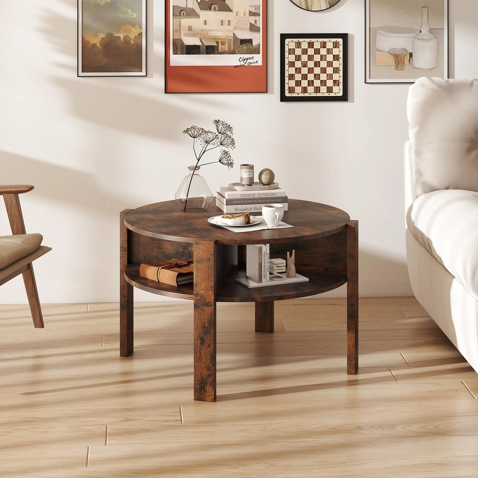 Giantex Round Coffee Table with Storage Shelves