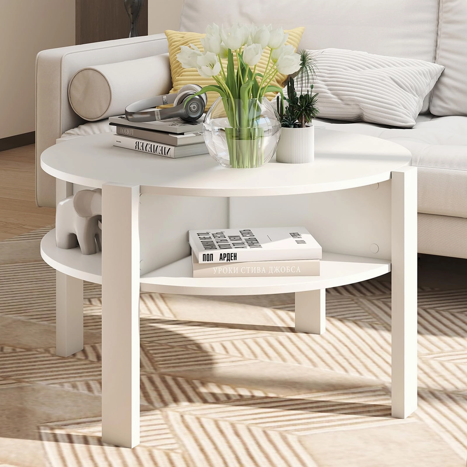 Giantex Round Coffee Table with Storage Shelves