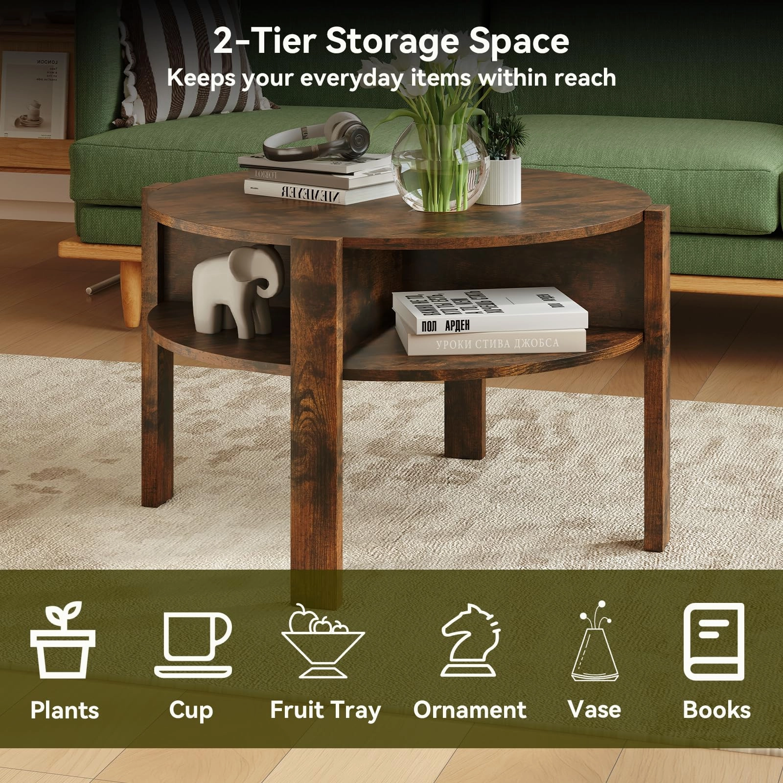 Giantex Round Coffee Table with Storage Shelves