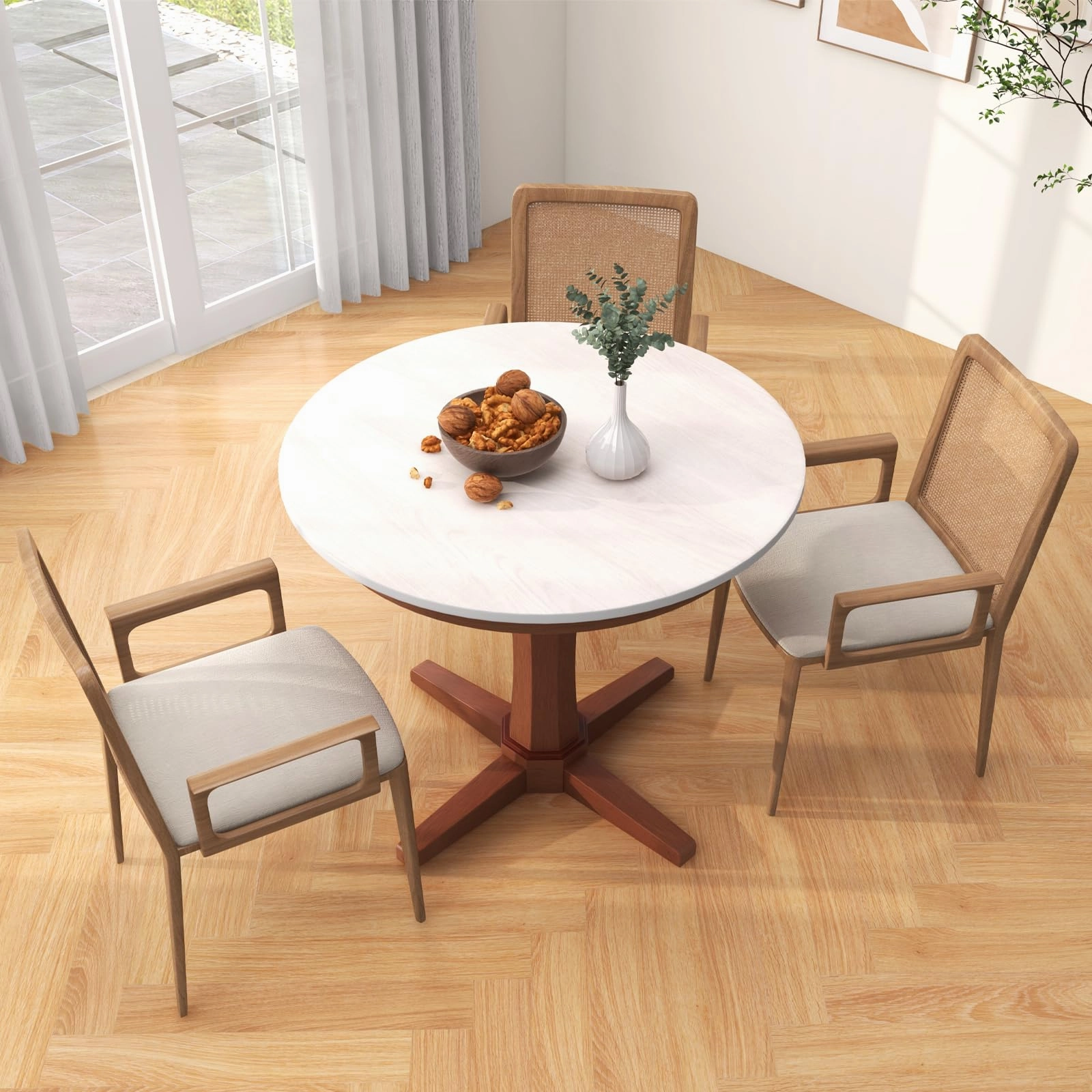 Giantex Round Dining Table, 36 Kitchen Table with Base, Solid Rubber Wood Frame, Breakfast Table for 4 People