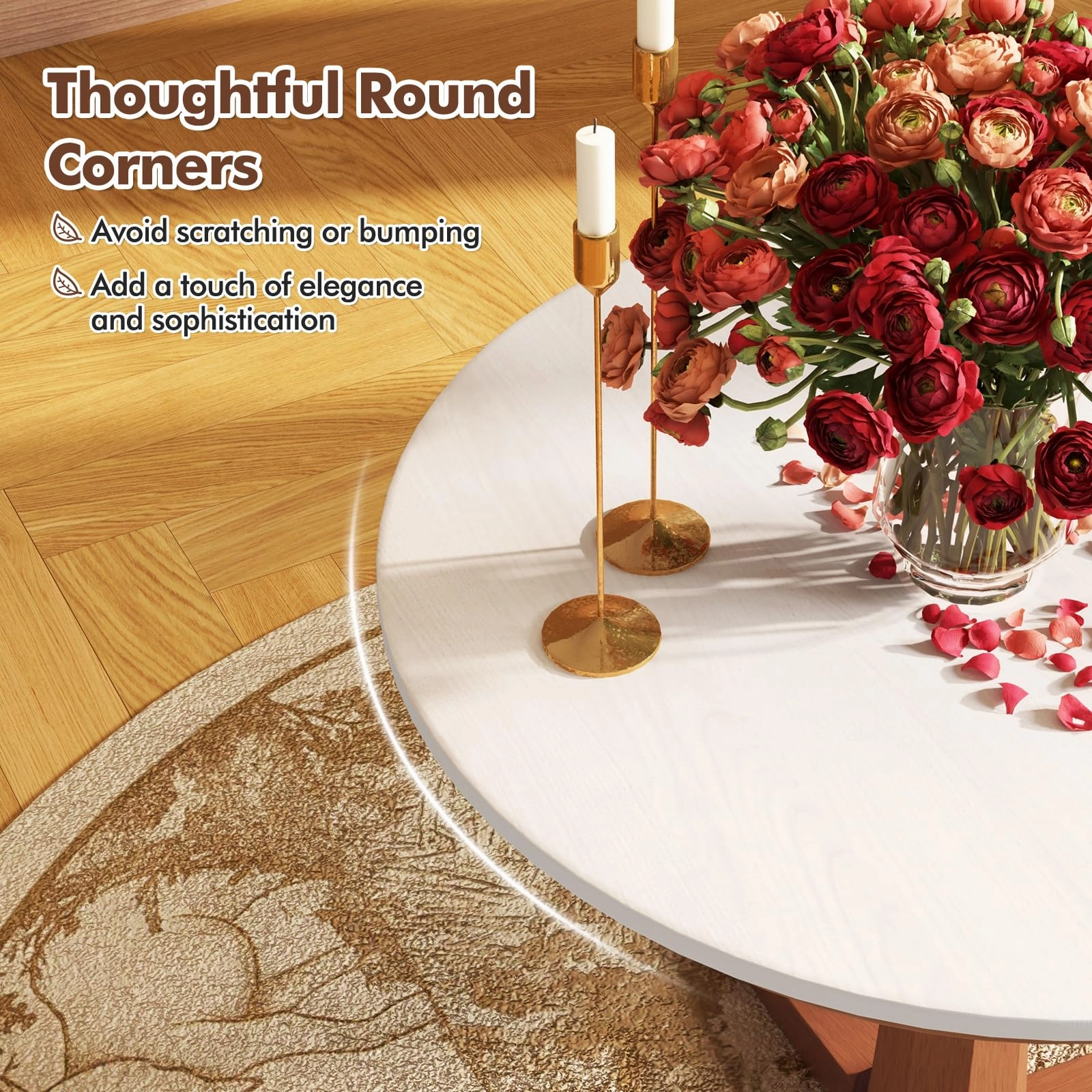 Giantex Round Dining Table, 36 Kitchen Table with Base, Solid Rubber Wood Frame, Breakfast Table for 4 People