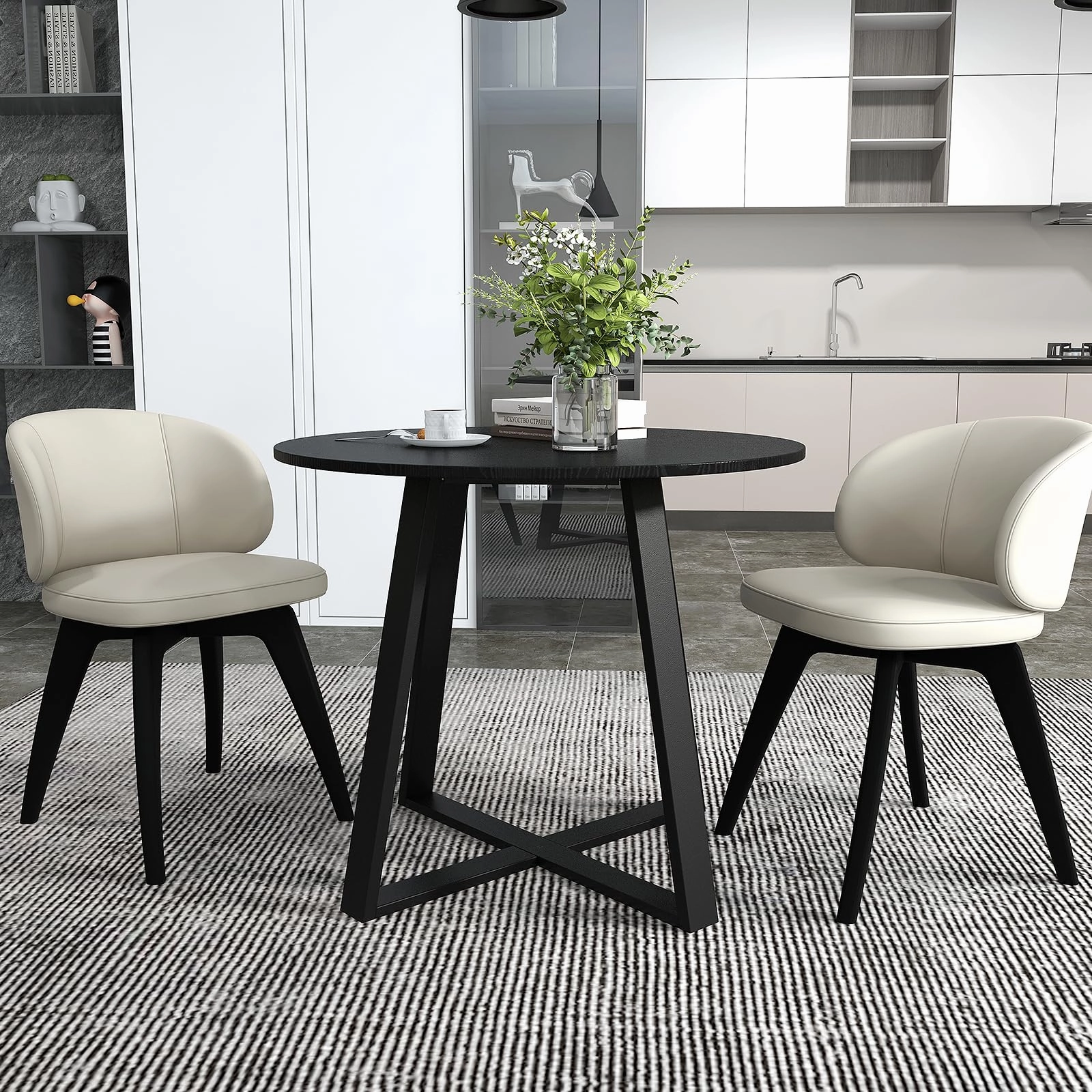 Giantex Round Dining Table, 36 Kitchen Table with Pedestal Base, Solid Rubber Wood Frame, Load 220 lbs