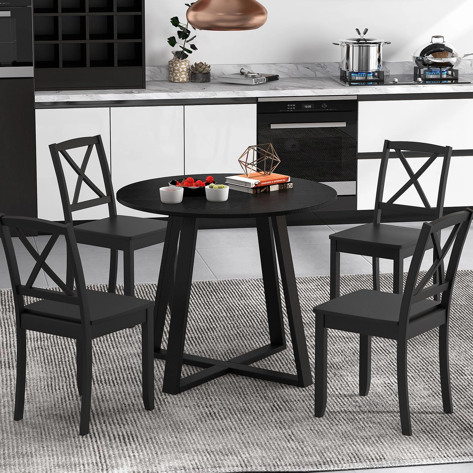 Giantex Round Dining Table, 36 Kitchen Table with Pedestal Base, Solid Rubber Wood Frame, Load 220 lbs