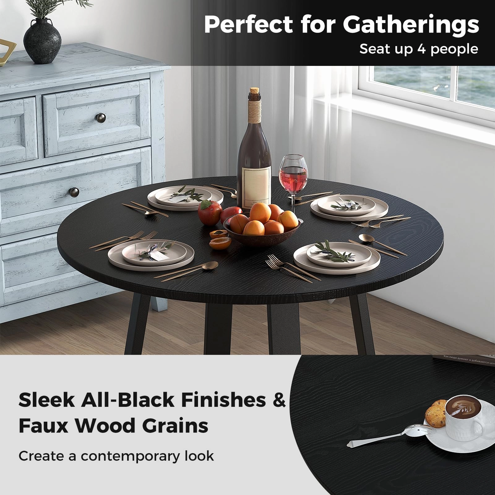 Giantex Round Dining Table, 36 Kitchen Table with Pedestal Base, Solid Rubber Wood Frame, Load 220 lbs