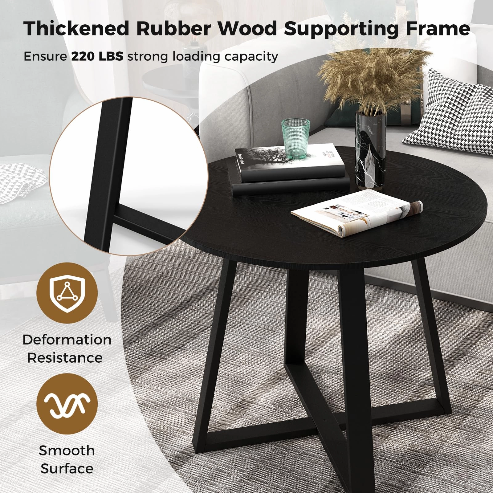 Giantex Round Dining Table, 36 Kitchen Table with Pedestal Base, Solid Rubber Wood Frame, Load 220 lbs