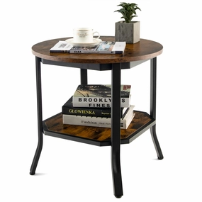 Giantex Round End Table, Industrial Nightstand w/Storage Shelf entry bench, mudroom storage