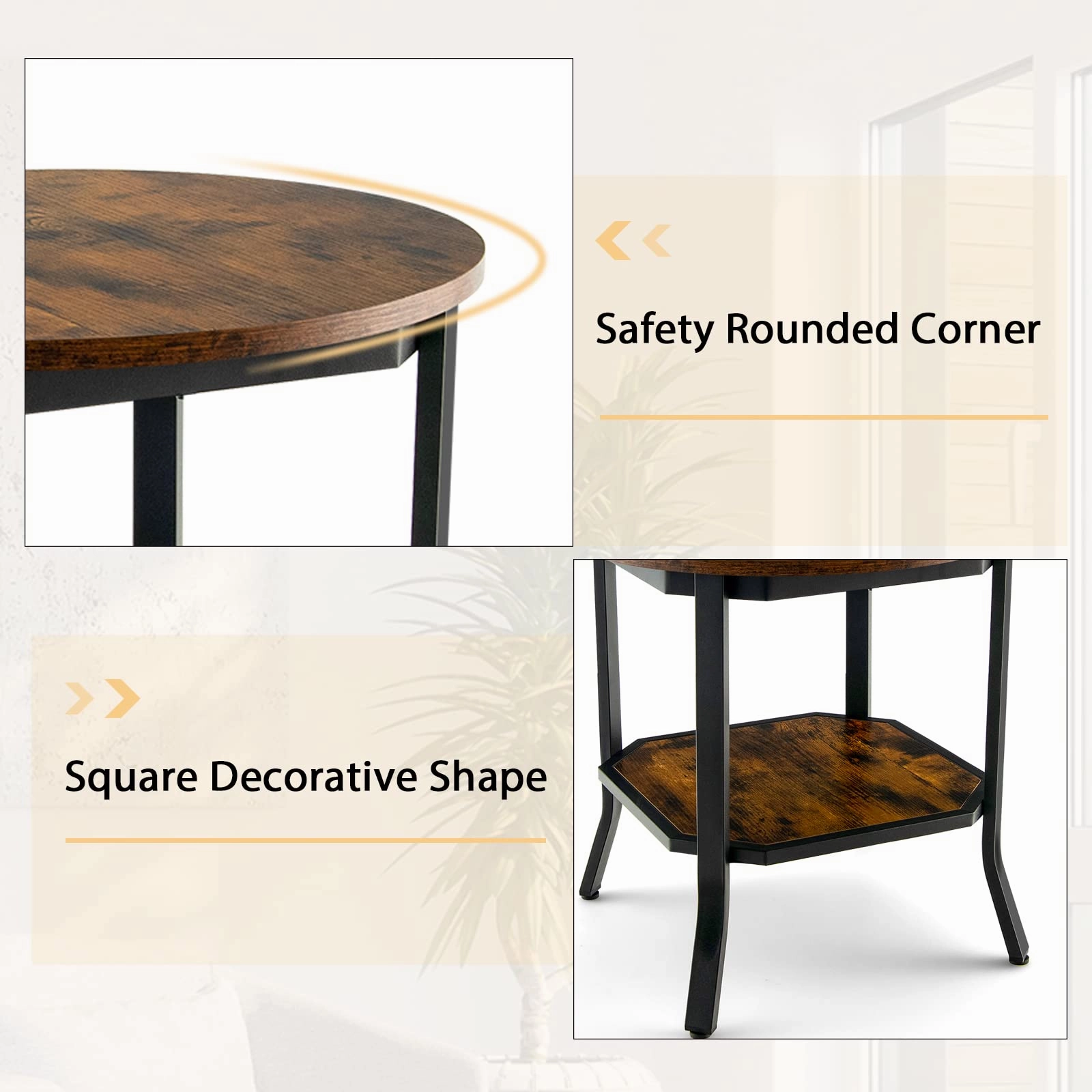 Giantex Round End Table, Industrial Nightstand w/Storage Shelf