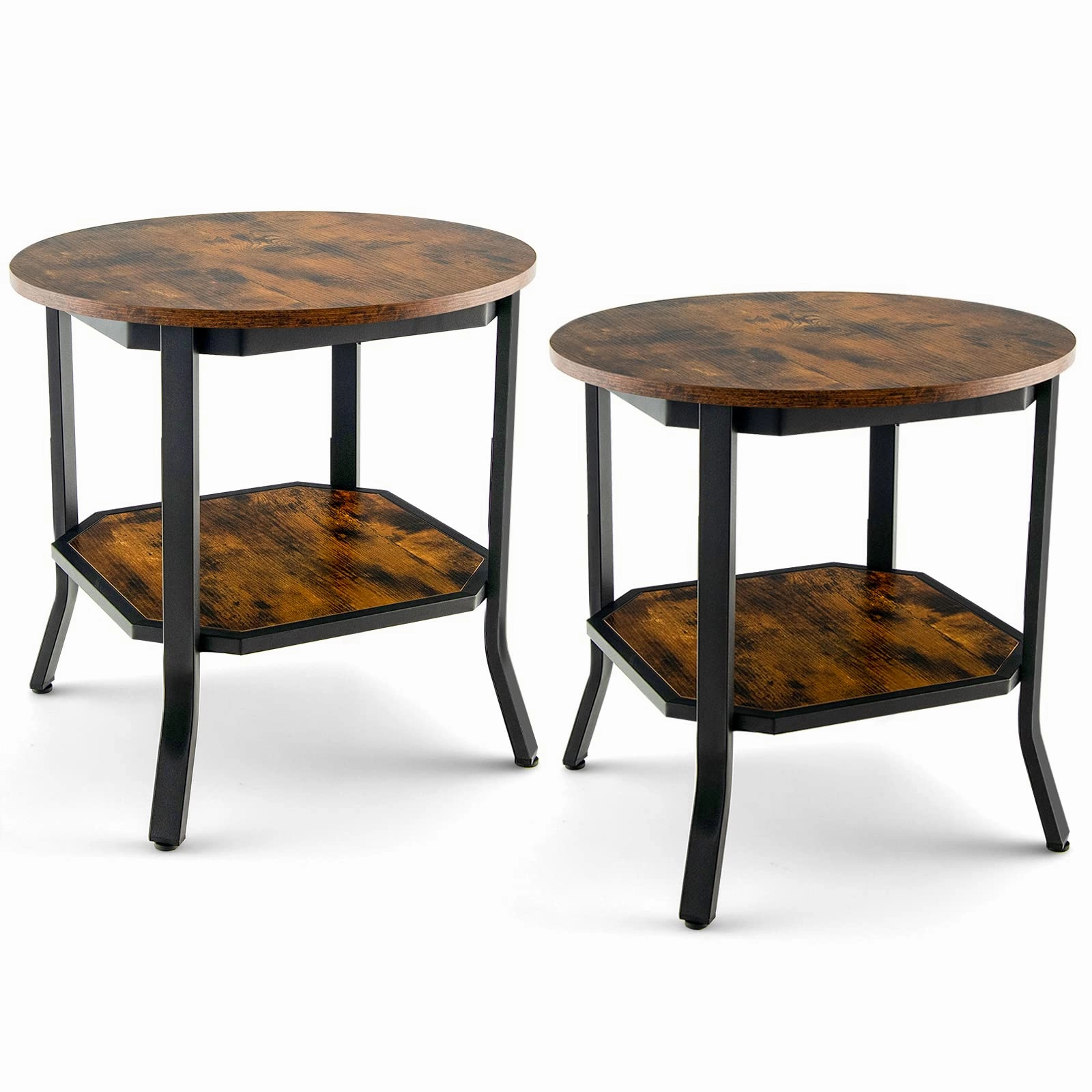 Giantex Round End Table, Industrial Nightstand w/Storage Shelf