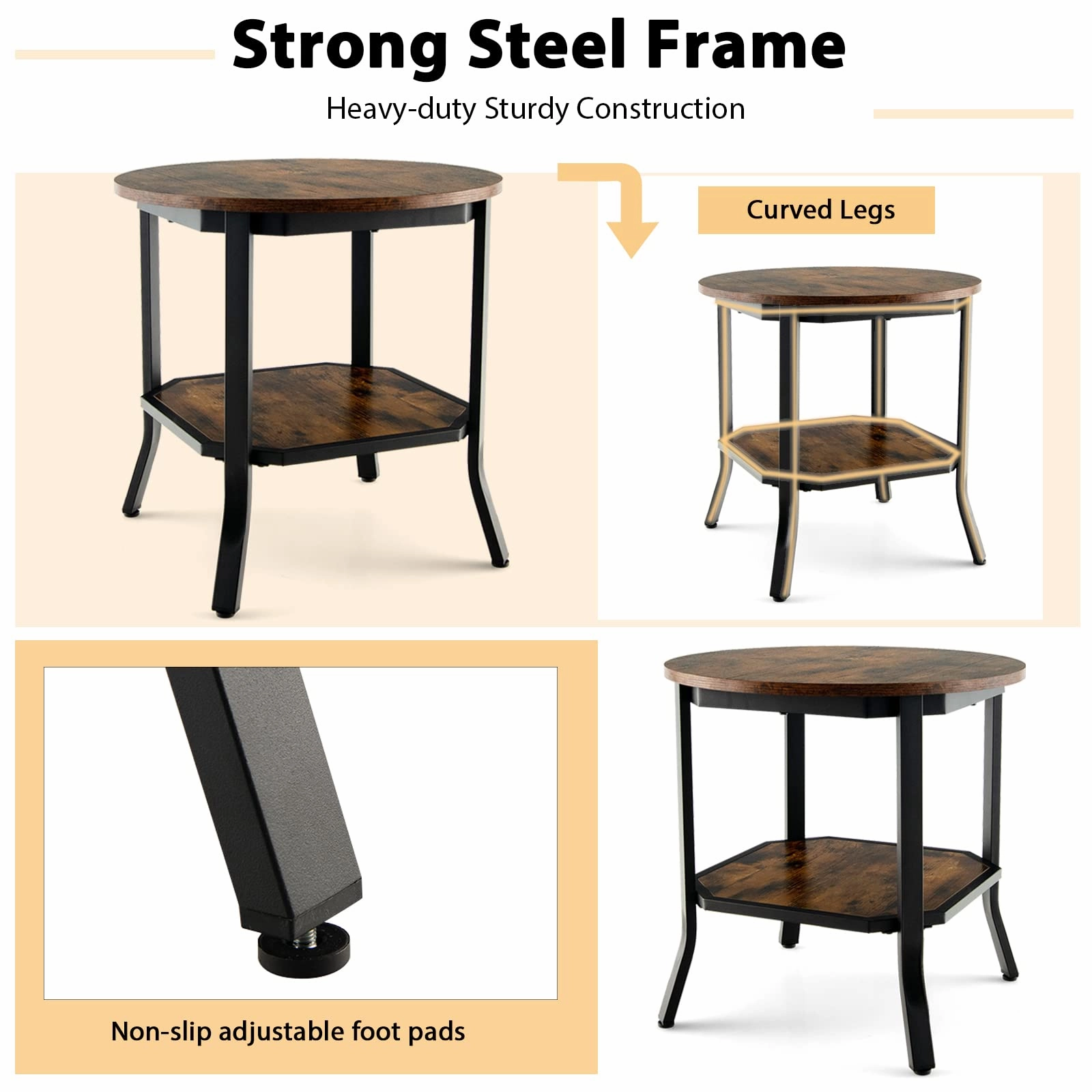 Giantex Round End Table, Industrial Nightstand w/Storage Shelf