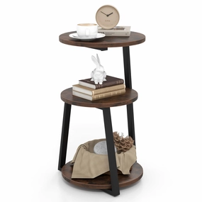 Giantex Round End Table, Industrial Side Table with Sturdy Metal Frame, Coffee Table, 3-Tier Bedside Table for Bedroom, Living Room entry bench, mudroom storage
