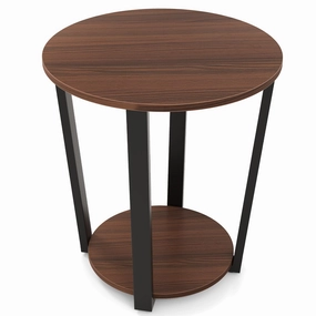 Giantex Round End Table Set of 1/2, 2-Tier Side Sofa Table with Open Storage Shelf and Metal Frame entry bench, mudroom storage