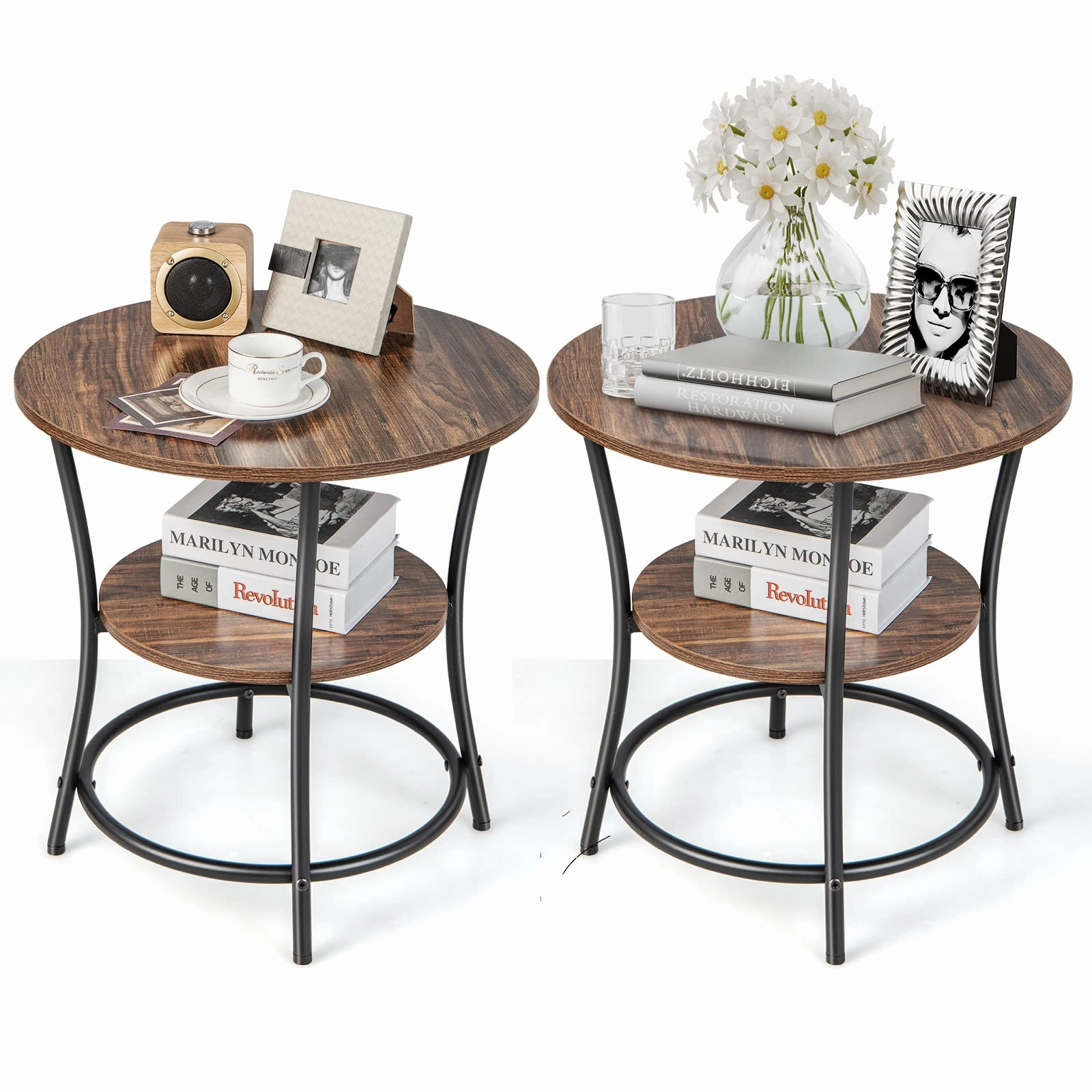 Giantex Round End Table Set throw pillow, fuzzy blanket