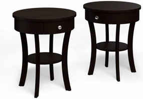 Giantex Round End Table with Drawer, 2-Tier Wood Side Table w/Open Shelf throw pillow, fuzzy blanket