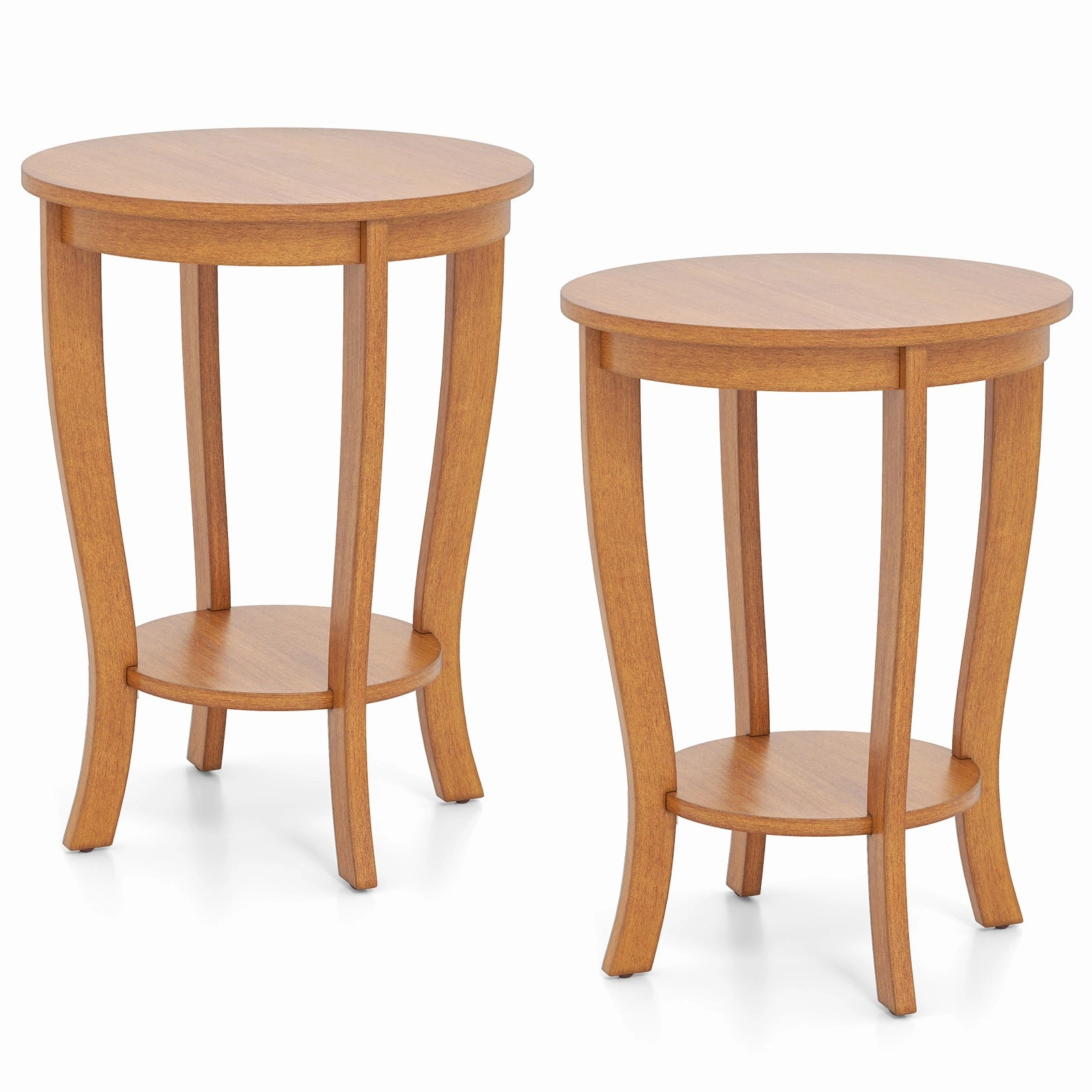 Giantex Round End Table with Storage Shelf Set of 2, Retro Nightstand with Solid Wood Legs, 24.5" Accent Table for Small Spaces
