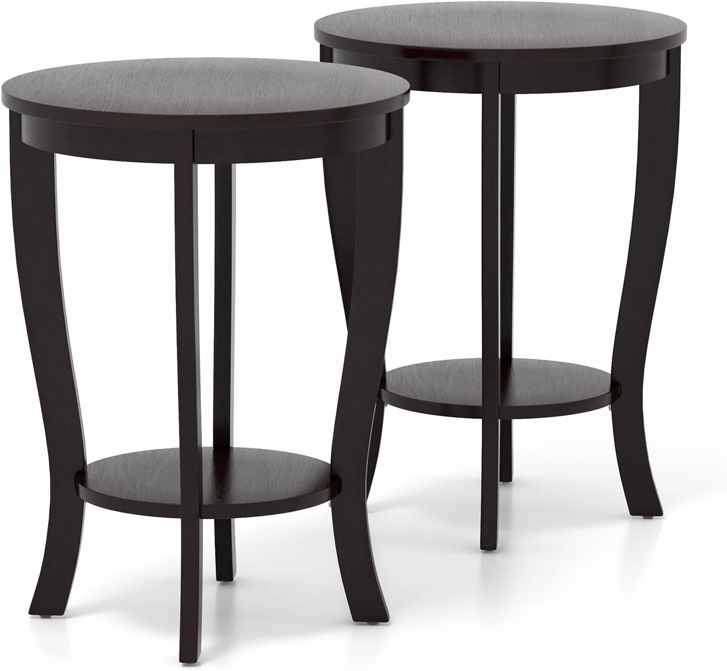 Giantex Round End Table with Storage Shelf Set of 2, Retro Nightstand with Solid Wood Legs, 24.5" Accent Table for Small Spaces throw pillow, fuzzy blanket