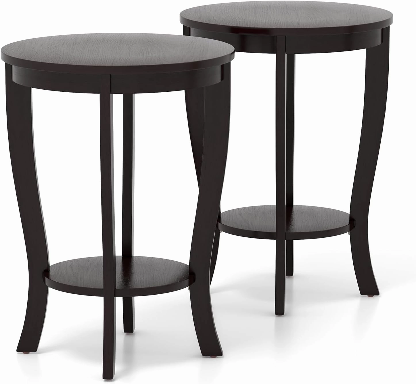 Giantex Round End Table with Storage Shelf Set of 2, Retro Nightstand with Solid Wood Legs, 24.5" Accent Table for Small Spaces entry bench, mudroom storage
