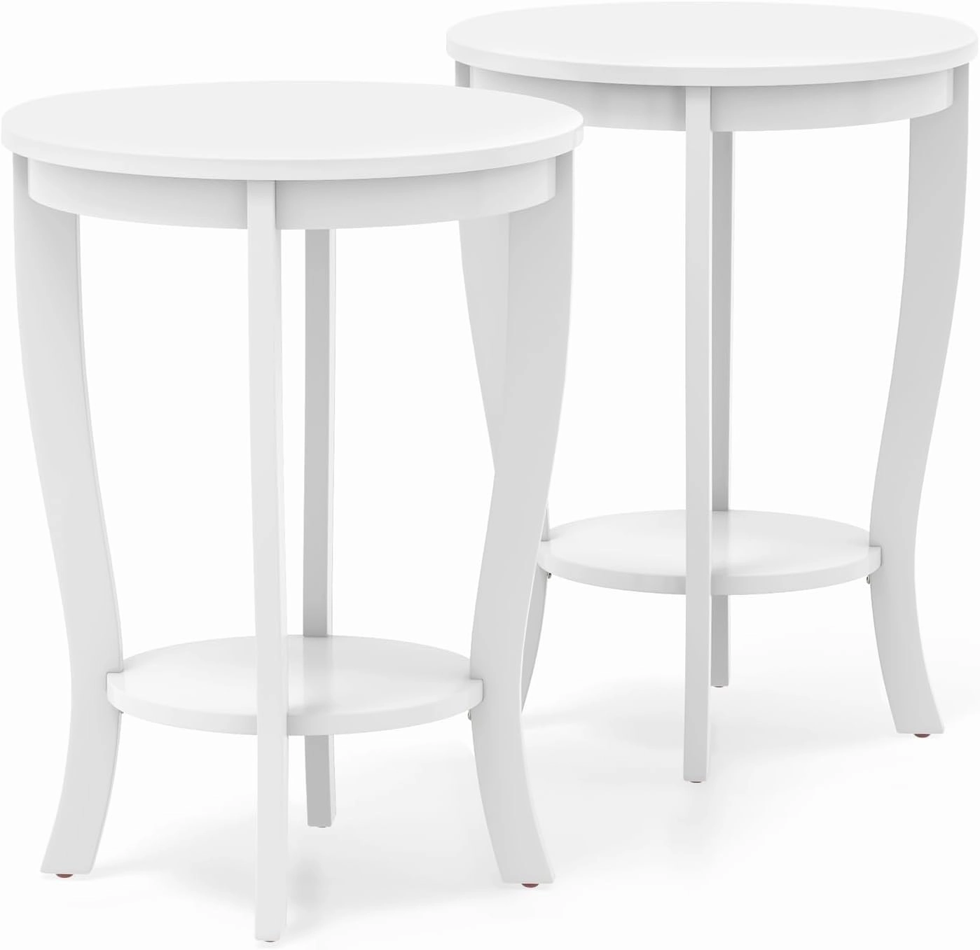 Giantex Round End Table with Storage Shelf Set of 2, Retro Nightstand with Solid Wood Legs, 24.5" Accent Table for Small Spaces