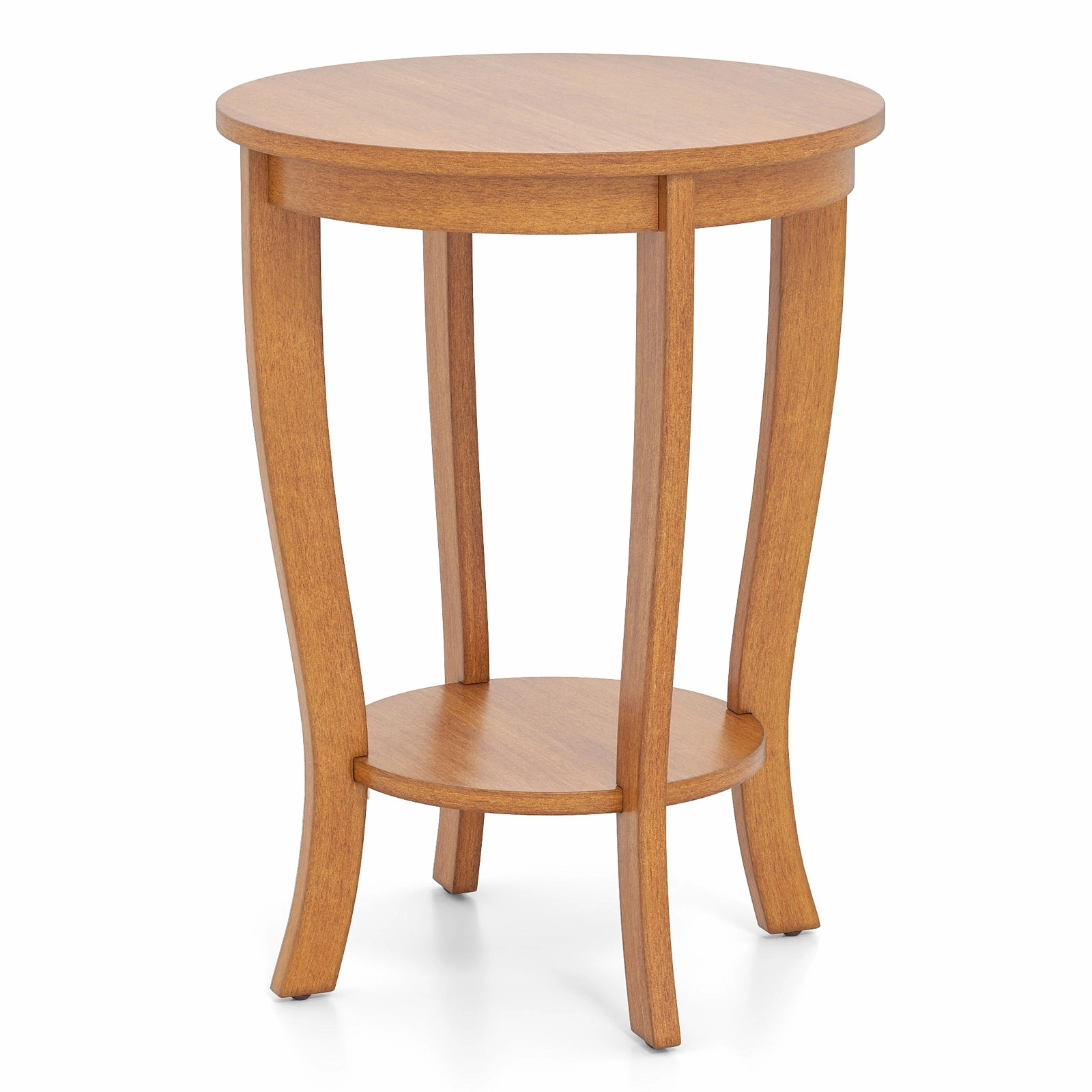 Giantex Round End Table with Storage Shelf Set of 2, Retro Nightstand with Solid Wood Legs, 24.5" Accent Table for Small Spaces
