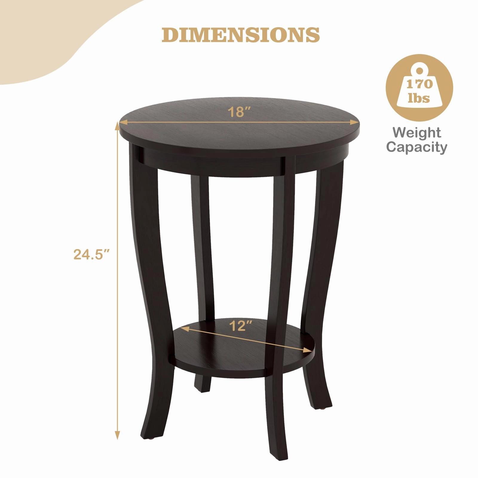 Giantex Round End Table with Storage Shelf Set of 2, Retro Nightstand with Solid Wood Legs, 24.5" Accent Table for Small Spaces