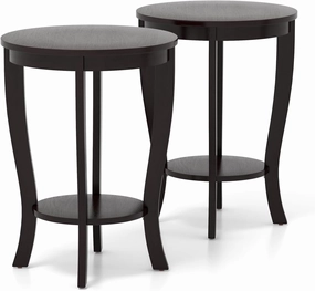 Giantex Round End Table with Storage Shelf Set of 2, Retro Nightstand with Solid Wood Legs, 24.5" Accent Table for Small Spaces throw pillow, fuzzy blanket