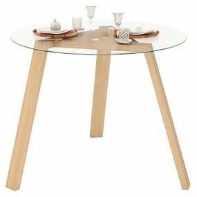 Giantex Round Glass Dining Table for 4 - Small Coffee Table with Rubber Wood Frame console table, hallway table