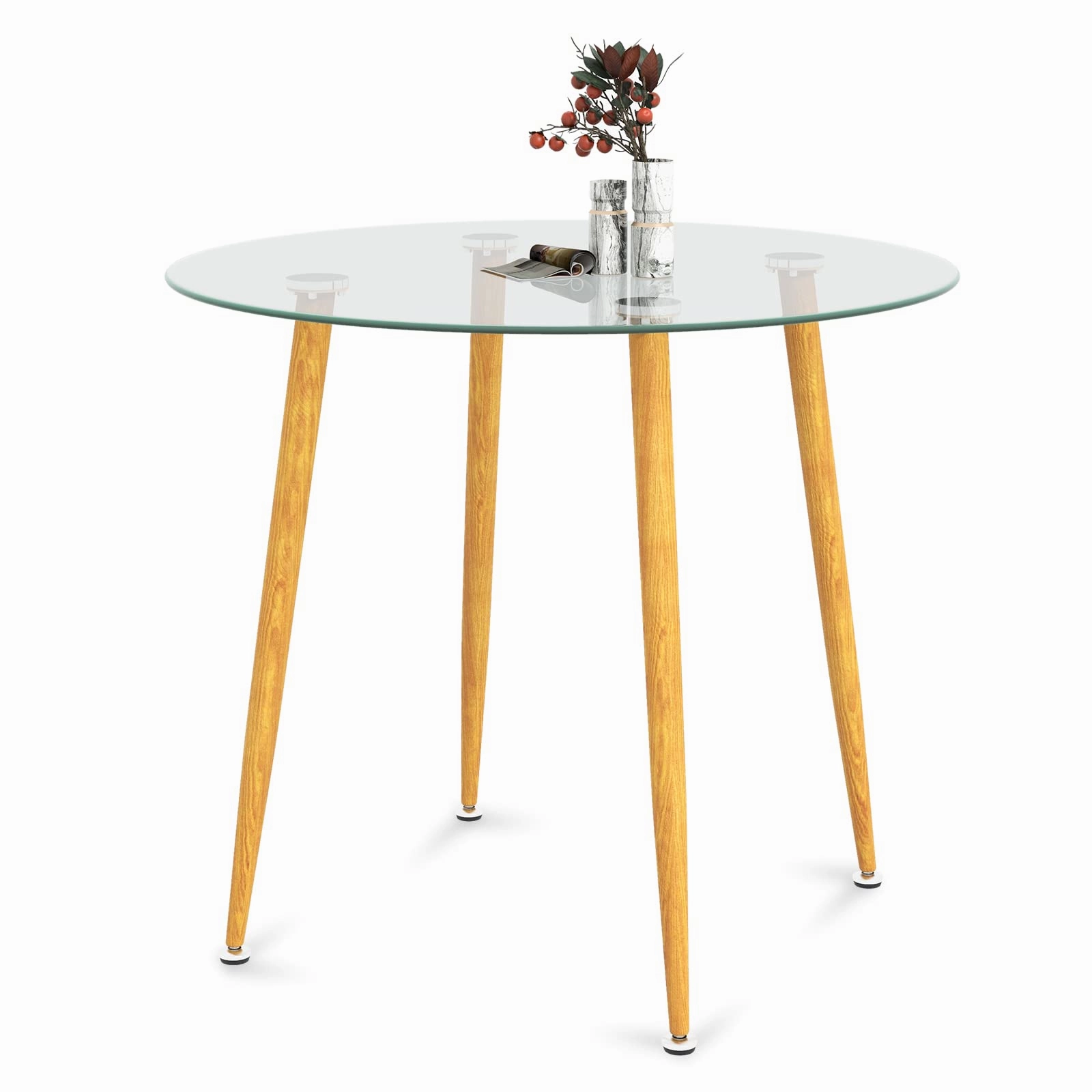 Giantex Round Glass Dining Table, Kitchen Dinner Table with Tempered Glass Tabletop & Metal Legs kitchen towel, placemats