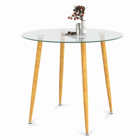 Giantex Round Glass Dining Table, Kitchen Dinner Table with Tempered Glass Tabletop & Metal Legs kitchen towel, placemats