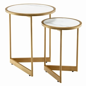 Giantex Round Nesting Table Set of 2, Modern Marble Texture Coffee Tables entry bench, mudroom storage