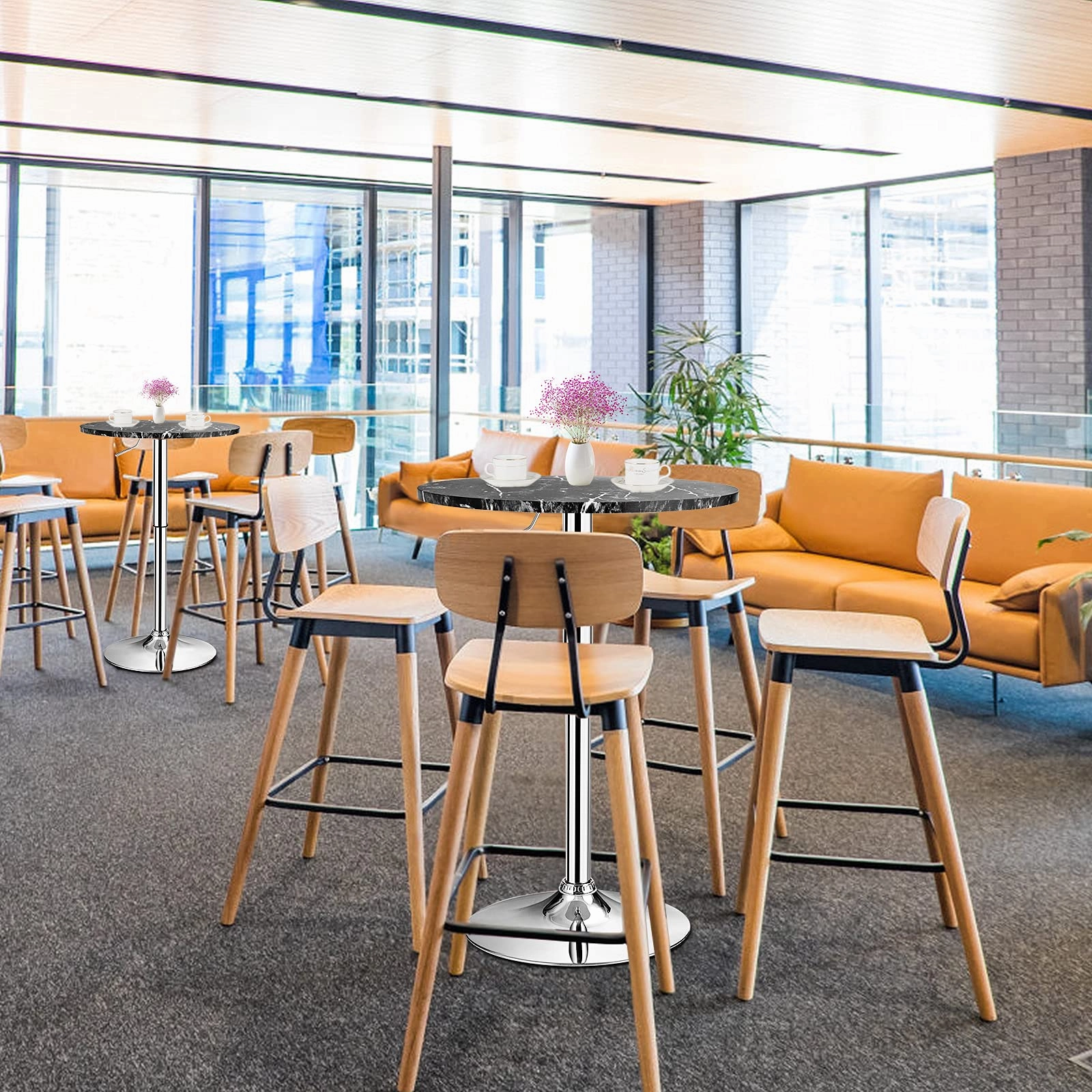 Giantex Round Pub Table Height Adjustable, 360 Degree Swivel Cocktail Pub Table, Office Bar Table