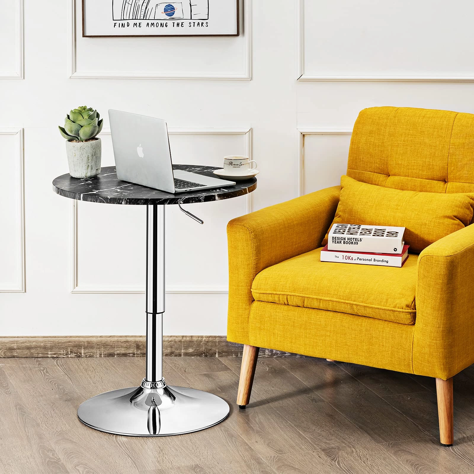 Giantex Round Pub Table Height Adjustable, 360 Degree Swivel Cocktail Pub Table, Office Bar Table