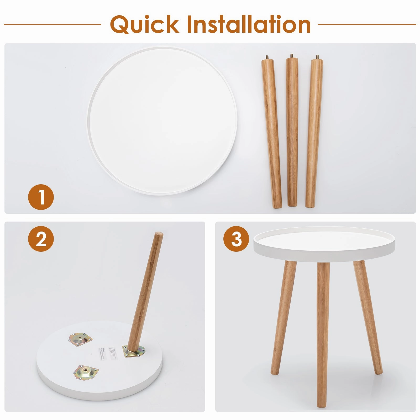 Giantex Round Side Table End Table with Wooden Tray