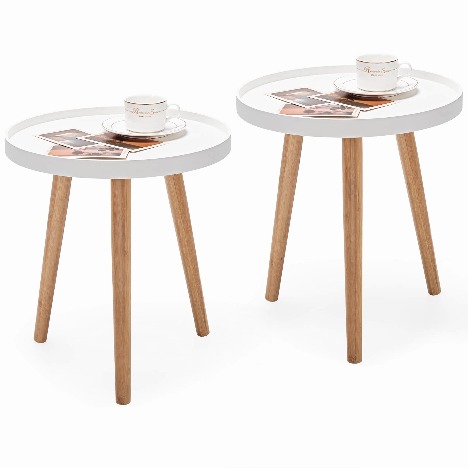 Giantex Round Side Table End Table with Wooden Tray