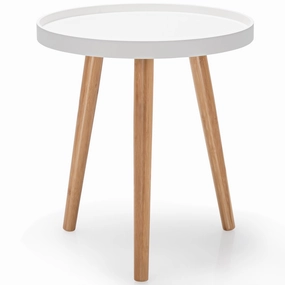 Giantex Round Side Table End Table with Wooden Tray throw pillow, fuzzy blanket