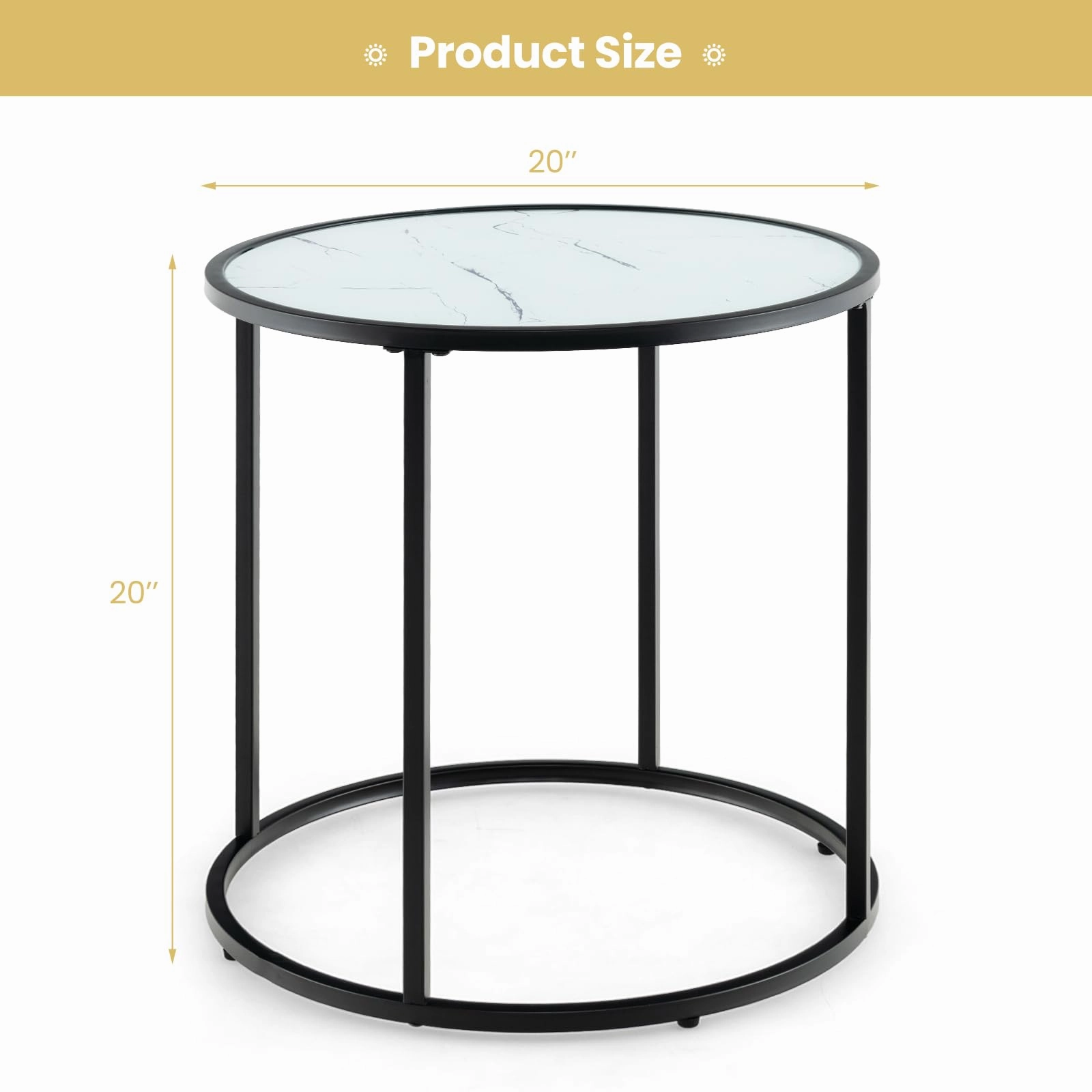 Giantex Round Side Table, Tempered Glass End Table with Metal Frame