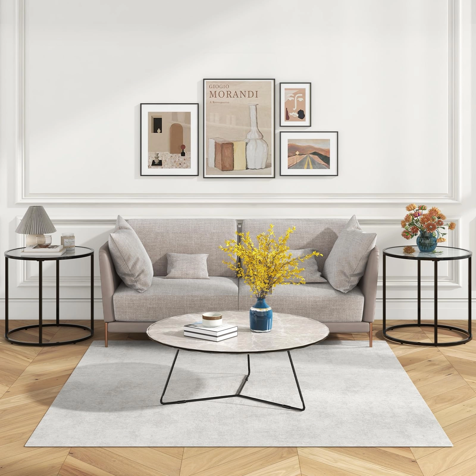Giantex Round Side Table, Tempered Glass End Table with Metal Frame