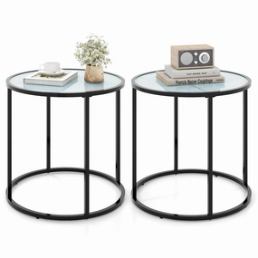 Giantex Round Side Table, Tempered Glass End Table with Metal Frame entry bench, mudroom storage