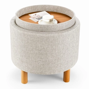 Giantex Round Storage Ottoman with Tray, Accent Storage Footstool w/ Soft Padding sectional sofa, corner couch