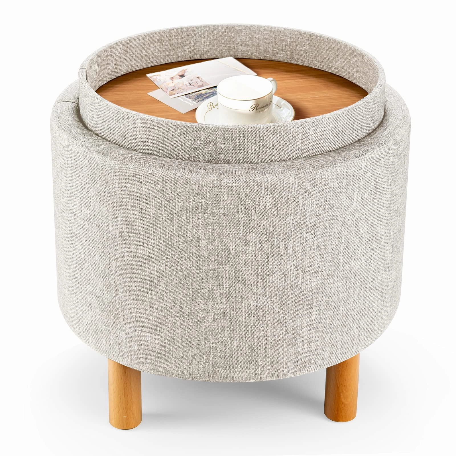 Giantex Round Storage Ottoman with Tray, Accent Storage Footstool w/ Soft Padding sectional sofa, corner couch