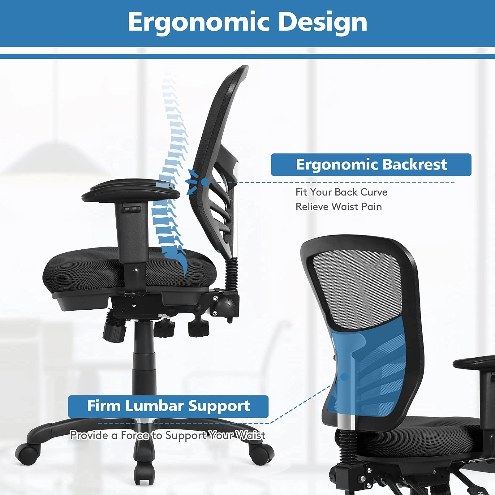 Giantex Seat Tilt Adjustment Office Chair for Working Studying Gaming