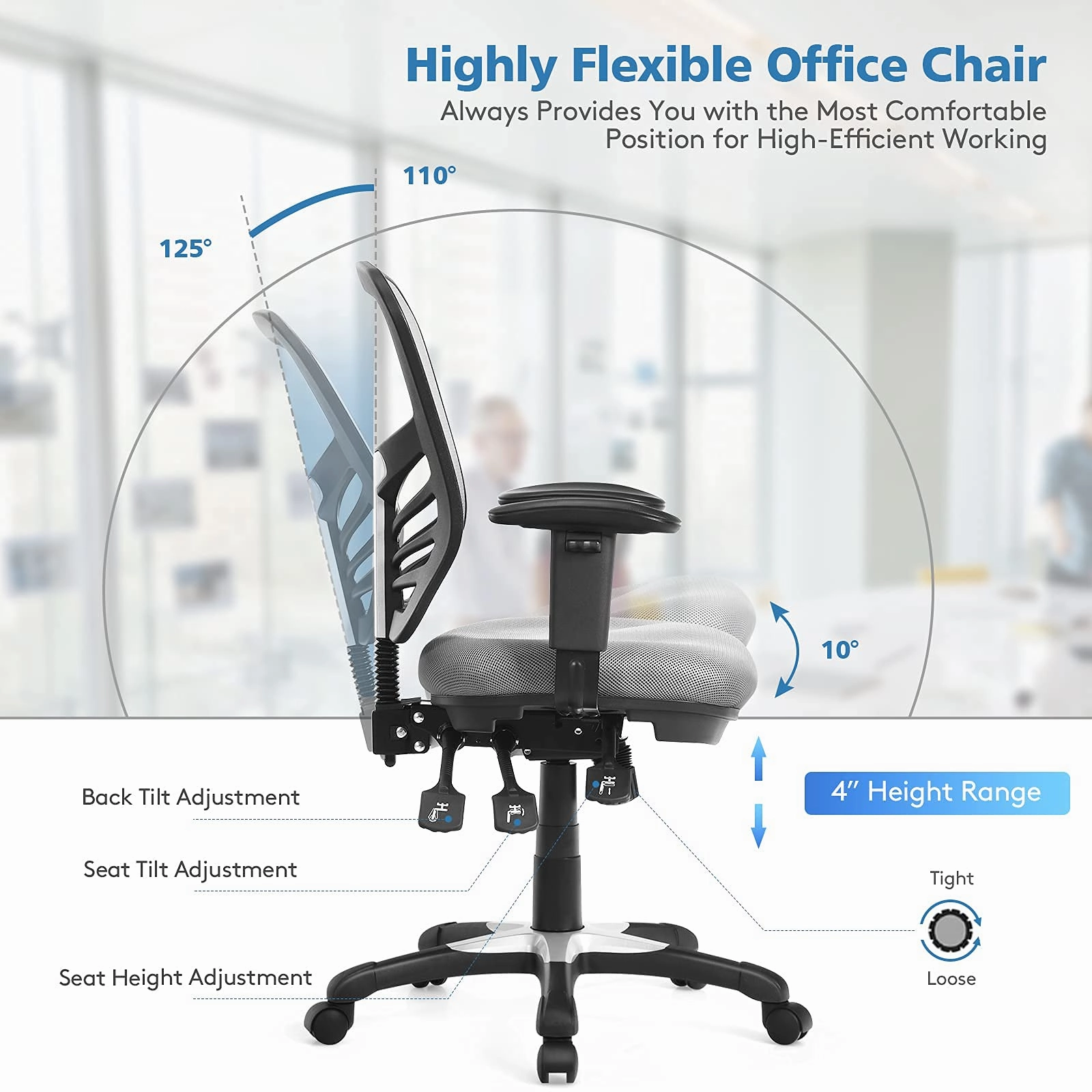 Giantex Seat Tilt Adjustment Office Chair for Working Studying Gaming