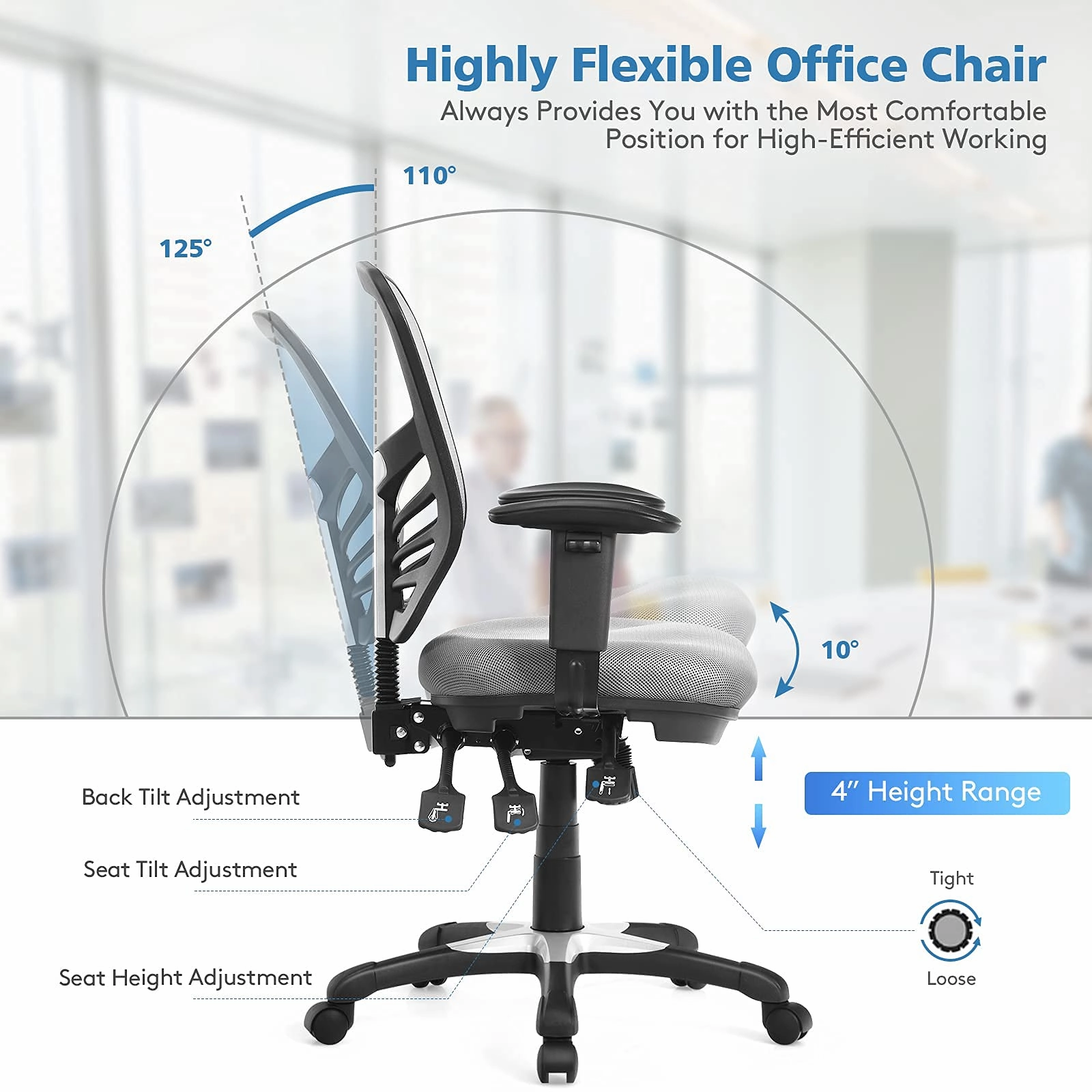 Giantex Seat Tilt Adjustment Office Chair for Working Studying Gaming