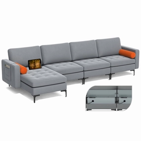 Giantex Sectional Sofa Couch, Convertible Sleeper with 2 or 1 USB Ports Socket sectional sofa, corner couch