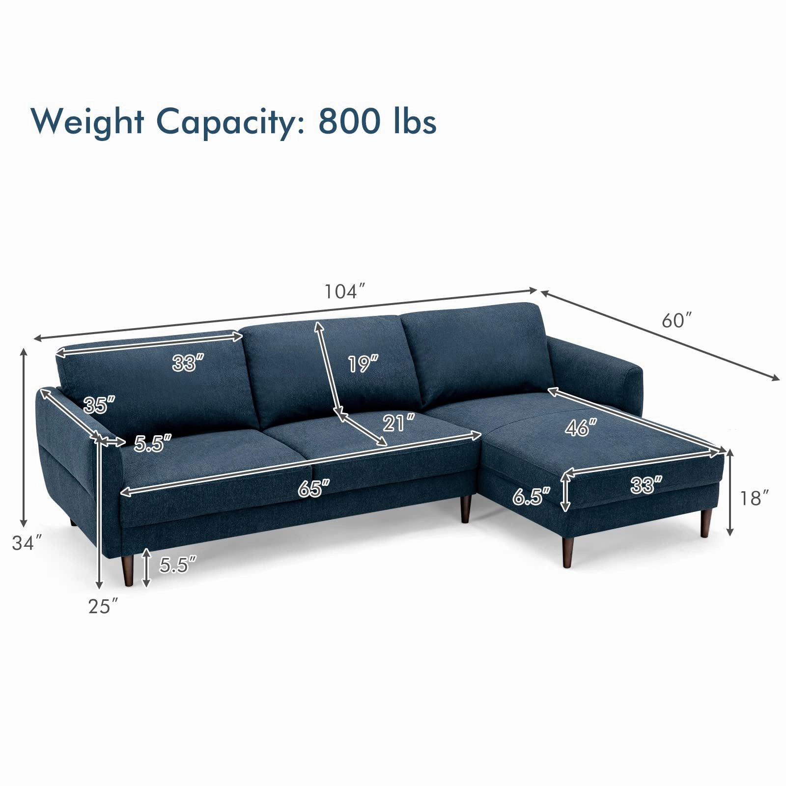 Giantex Sectional Sofa Couch Set, 3-Seat Sofa