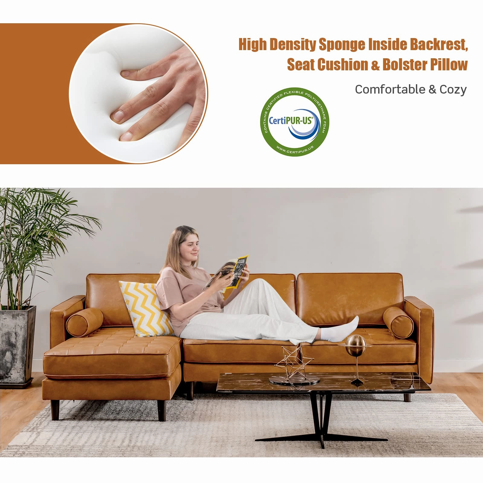 Giantex Sectional Sofa Couch with Chaise Lounge, L-Shaped 3-Seat Sofa Sleeper