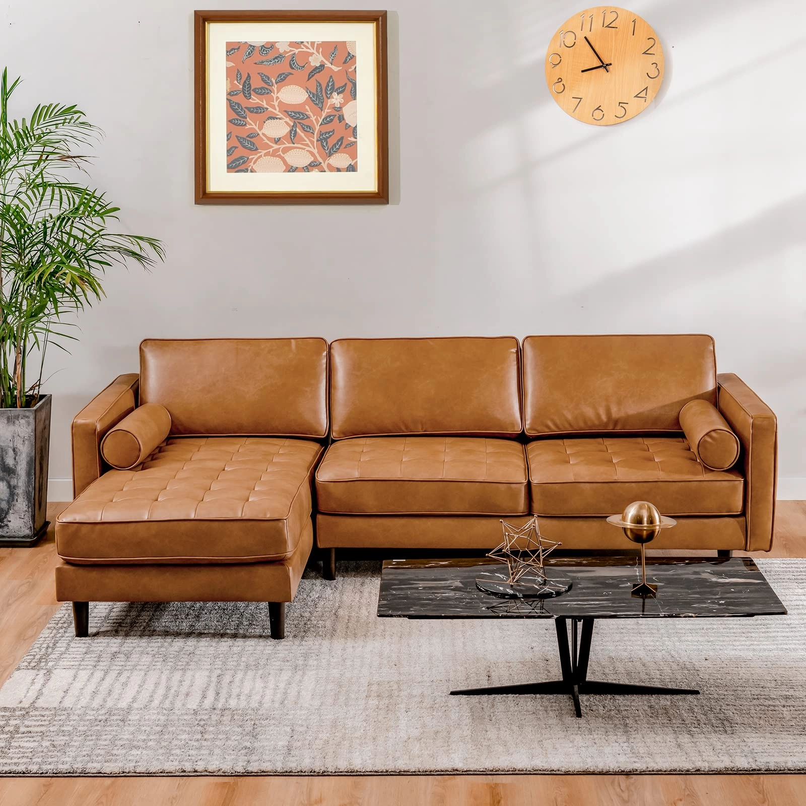 Giantex Sectional Sofa Couch with Chaise Lounge, L-Shaped 3-Seat Sofa Sleeper