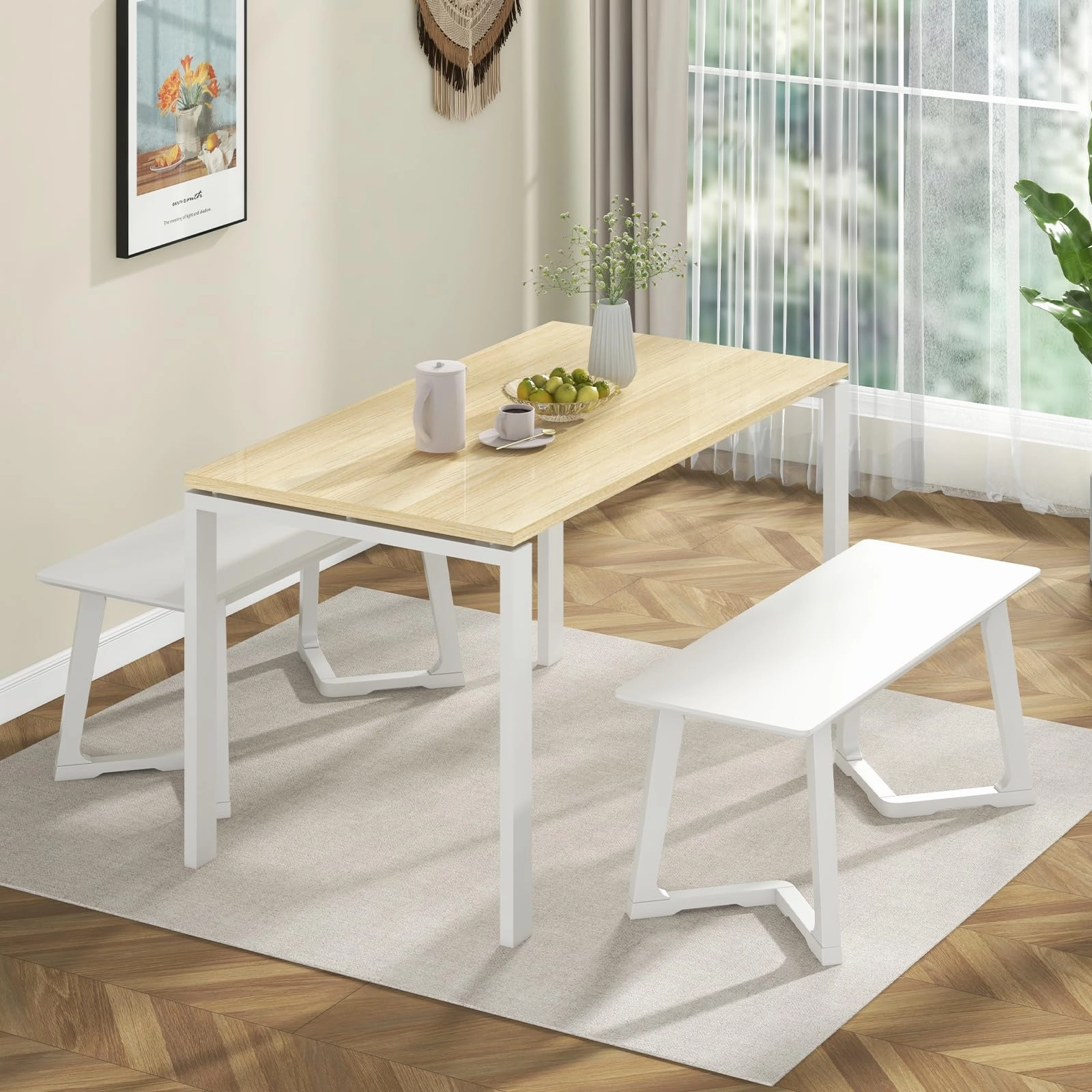 Giantex Set of 1/2 Entryway Bench, 42 Long Dining Bench with Rubber Wood Triangular Legs