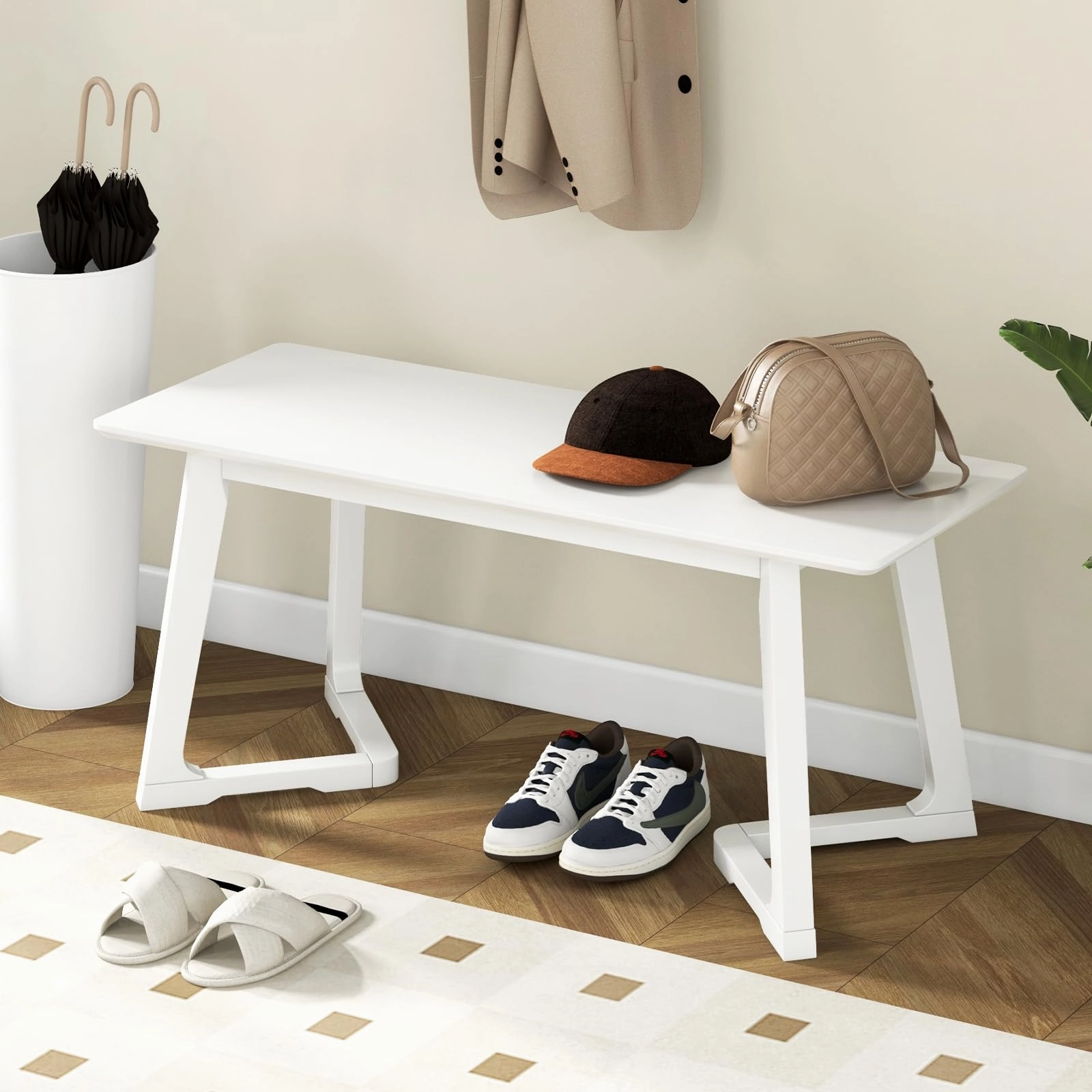 Giantex Set of 1/2 Entryway Bench, 42 Long Dining Bench with Rubber Wood Triangular Legs