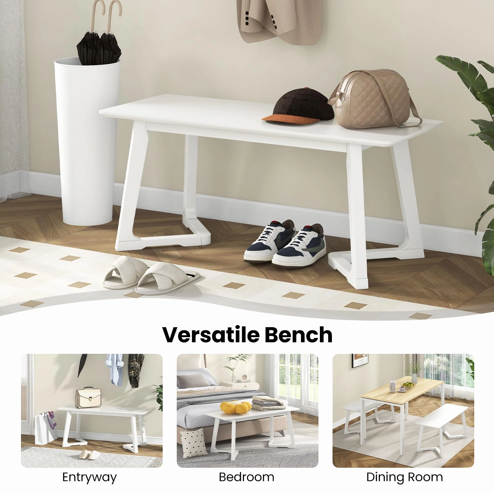 Giantex Set of 1/2 Entryway Bench, 42 Long Dining Bench with Rubber Wood Triangular Legs